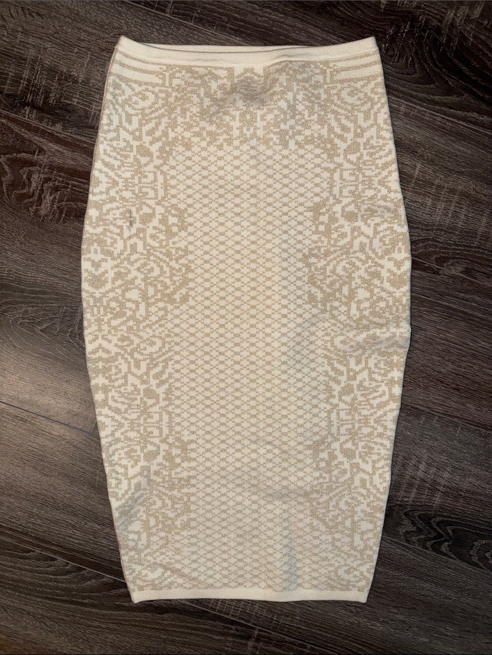 Marciano Cream and Beige Patterned Knit Pencil Skirt
